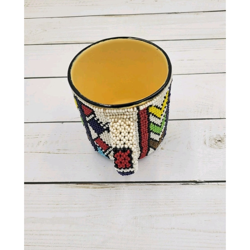Mopani African Handcrafted Beaded Ceramic Mug with Colorful Art Pattern - Picture 2 of 8